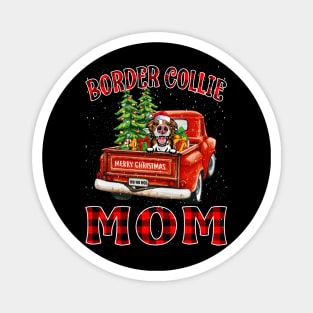 Christmas Border Collie Mom Santa Hat Truck Tree Plaid Dog Mom Christmas Magnet